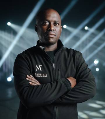A member of the Sound Ninja crew in a branded jacket