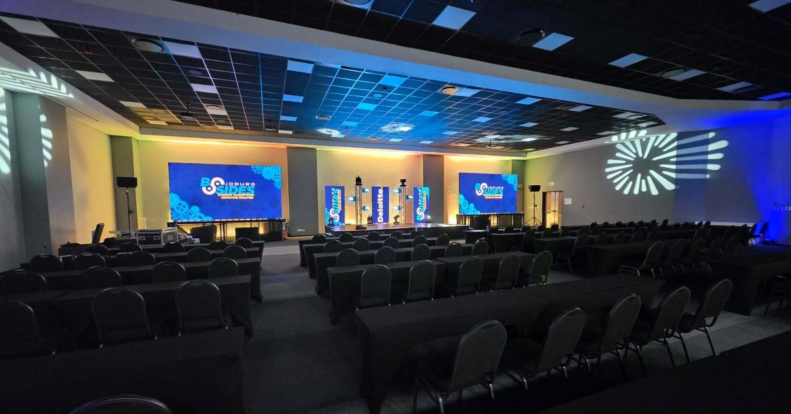 A Deloitte ballroom with LED screens