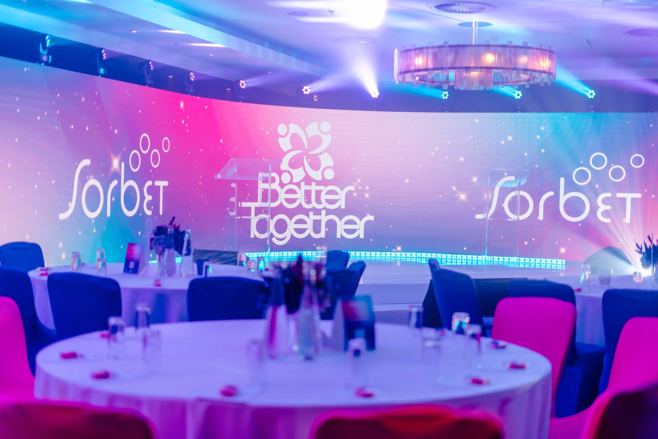 A pink LED wall at the Sorbet Better Together event