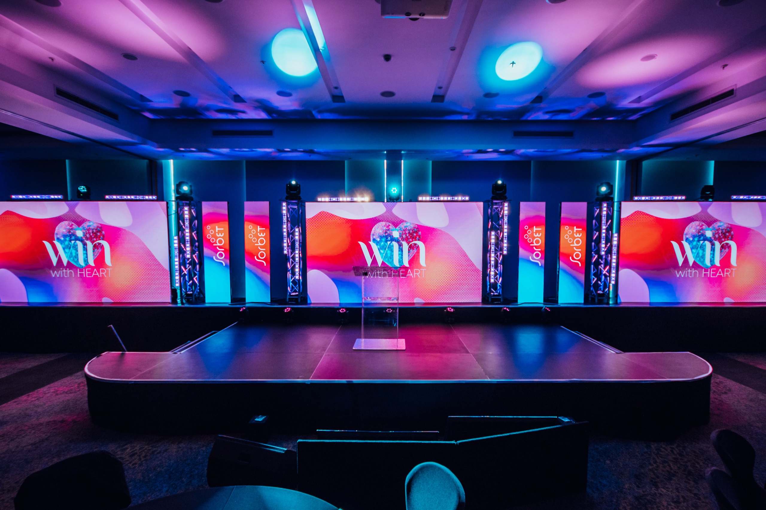 The Sorbet awards stage between LED walls